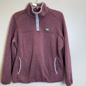 Womens LL Bean Sweater Fleece Pullover Size Large Pet Quarter Snap